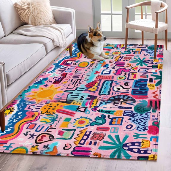 2.7'x5' Area Rugs, Colorful Abstract Indoor Outdoor Area Rug for Living Room Bedroom, Modern Contemporary Oil Painted Washable Bathroom Rugs Kitchen Floor Carpet Mats Home Decor Aesthetic