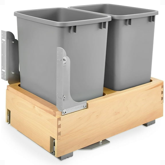 Natural Maple Bottom Mount Waste Pullout with Double White 35 Qt. Containers