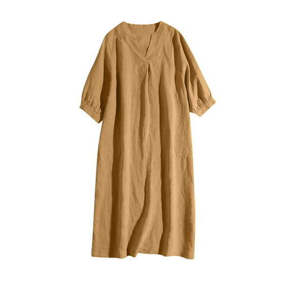 Hvot&aat Women's Summer T Shirt Dress Casual V Neck Half Sleeve Loose Fit Dresses Boho Solid Color Flowy Dress