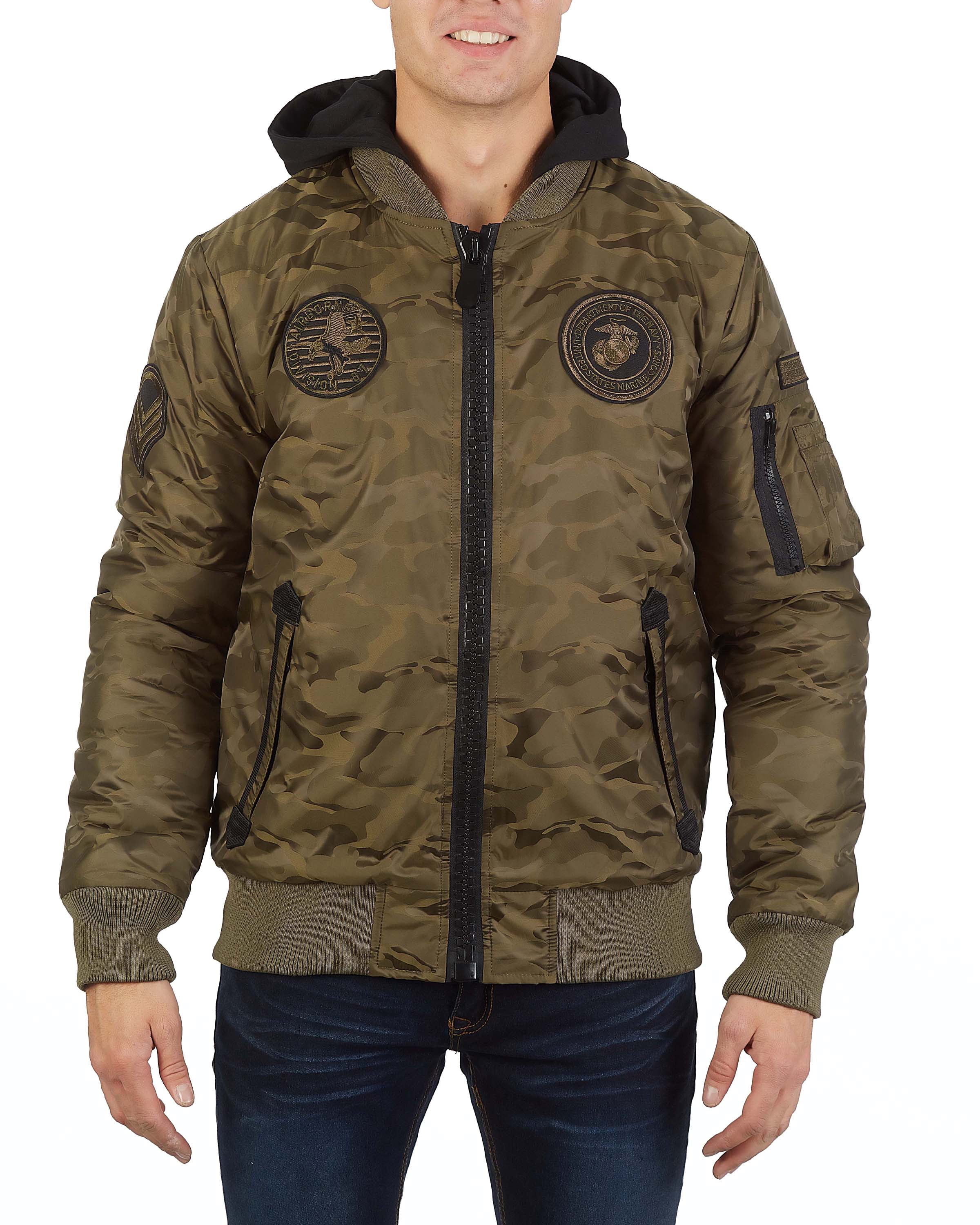 X Ray Jeans XRAY Mens Patched Flight Jacket With Removable Hood