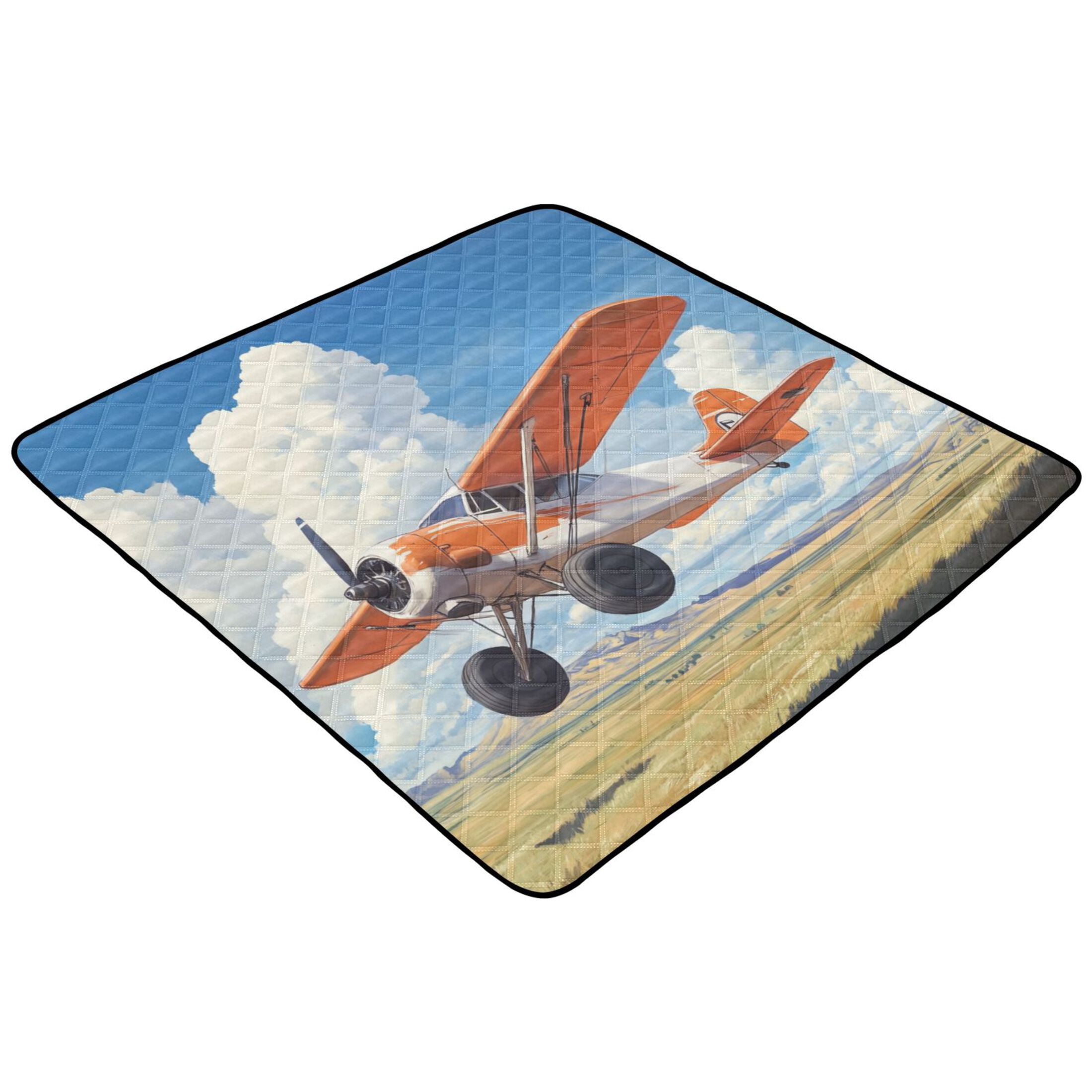 WOBOGO A Airplane Flies over The Mongolian Steppe Baby Playmats Extra Large Waterproof Rollable Activity Pads for Toddlers 50×50inch
