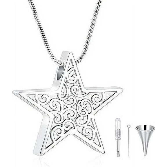 Star Cremation Jewelry Star Shape Stainless Steel Urn Pendant Necklace for Ashes Memorial for Woman Include Free Filling Kits