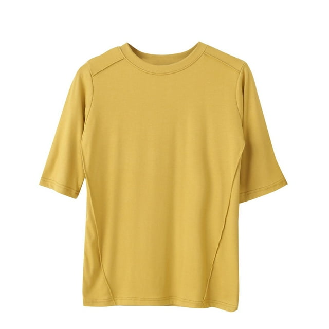 Timegard Haut d'Été pour Femmes Col Rond Manches Courtes T-Shirts Confortables Doux Décontractés Couleur Unie Haut d'Entraînement