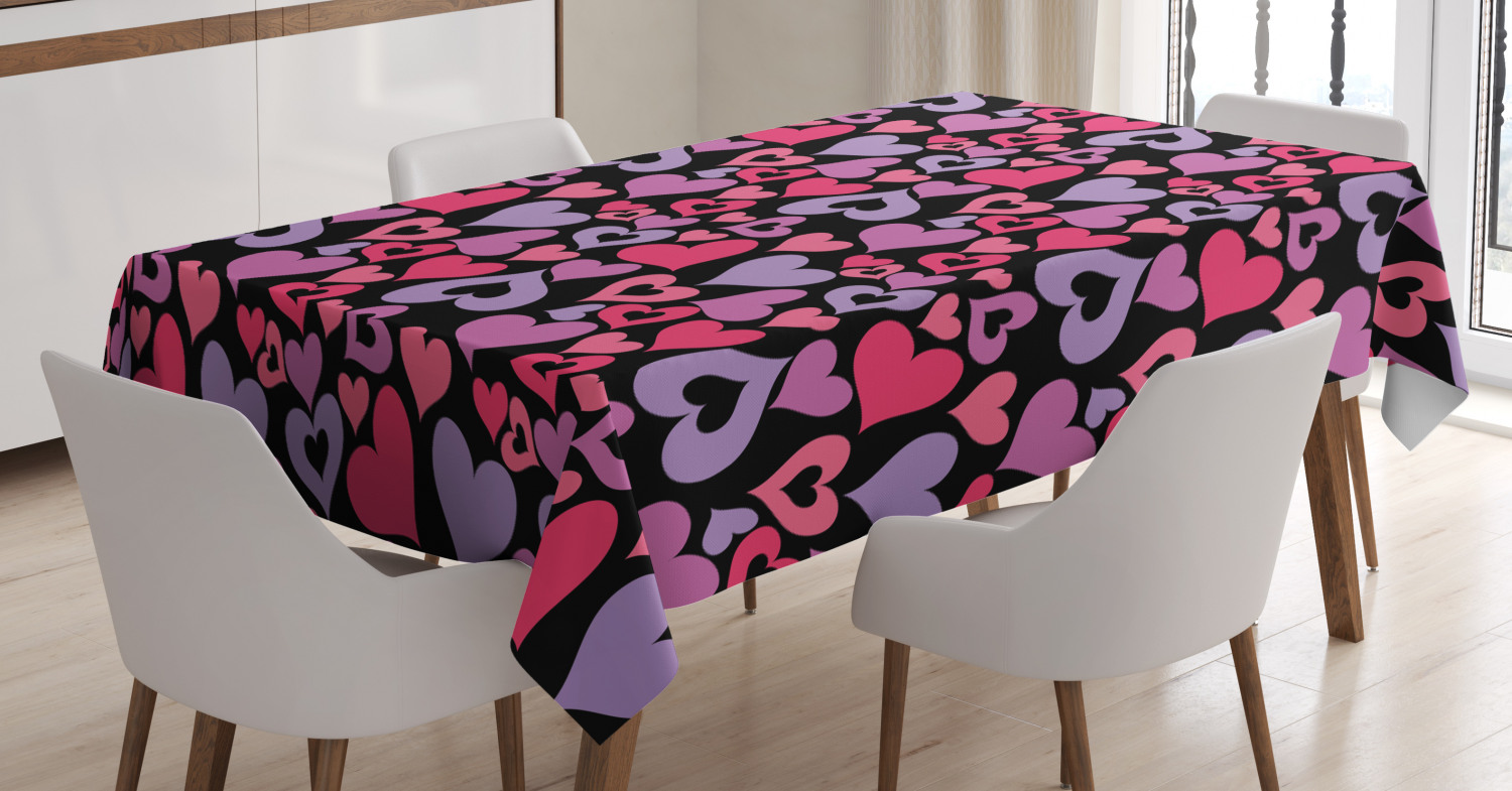 Love Tablecloth, Silhouette Hearts Pinkish Romantic Shapes Valentines