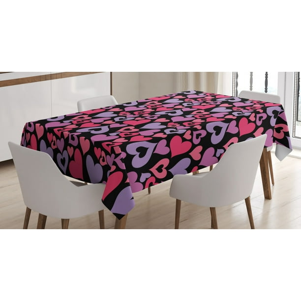 Love Tablecloth, Silhouette Hearts Pinkish Romantic Shapes Valentines