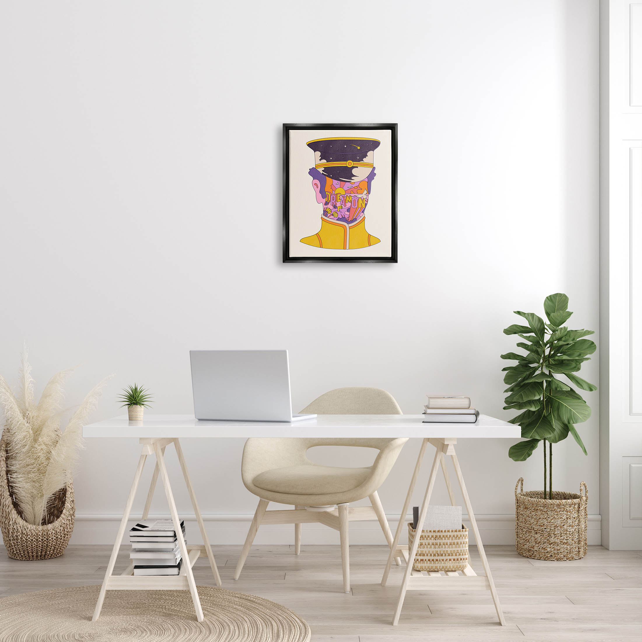 Stupell Industries Dream On Retro Face Typography Graphic Art Jet Black Floating Framed Canvas Print Wall Art, Design by Matheus Lopes Castro