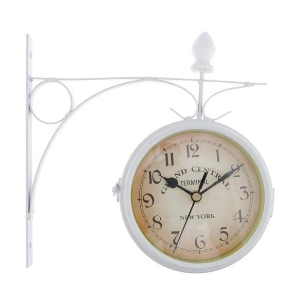 Garden Bracket Double Sided Outdoor Clock Station Clock Metal Clock White
