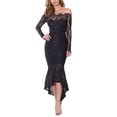 thumbnail image 3 of XVJRHAK Vacation Dresses for Women 2024 Women's Floral Lace Long Sleeve off Shoulder Wedding Mermaid Dress Dresses for Women Elegant (Black,XL), 3 of 7