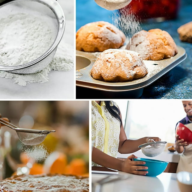 Stainless Steel Flour Sieve with Long Fine Mesh Handle 2 Layer 31 Fine Mesh Strainer Sifter Coffee Fruit Egg Filter, 10cm