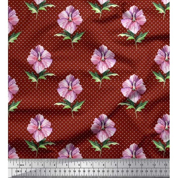 Soimoi Red Cotton Duck Fabric Dot & Floral Print Fabric by Yard 44 Inch Wide