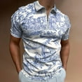 thumbnail image 2 of Blue Toile De Jouy Men Zipper T-shirt Summer Casual Short Sleeve T-shirt Top, 2 of 7