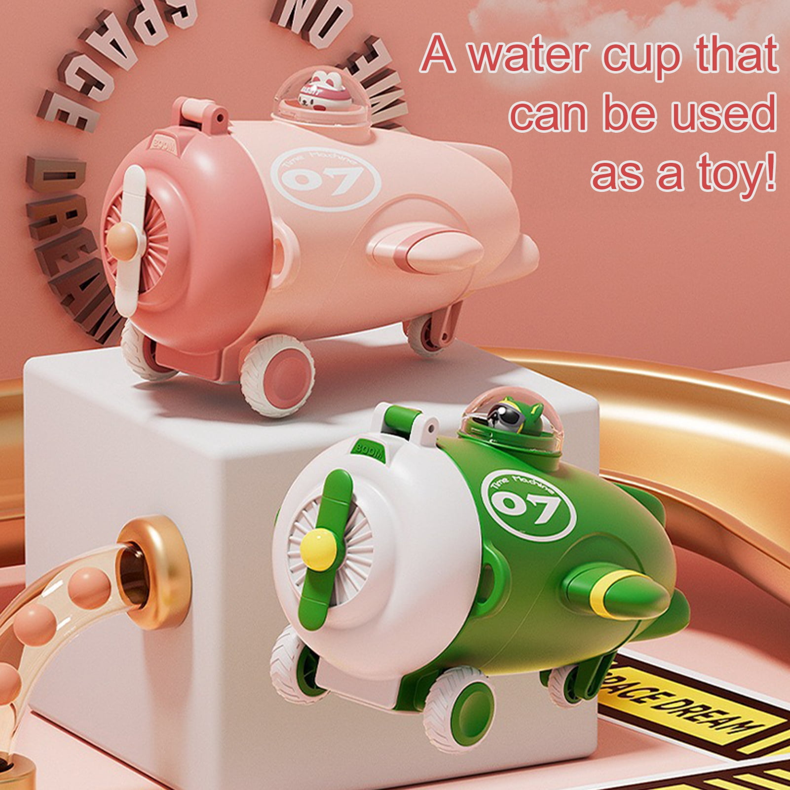tasrioml Airplane Shaped Water Bottle with Straw Strap 500ml Cartoon Kids Water Cup Leakproof Lid Silicone Nozzle Water Container for School Sports Travel