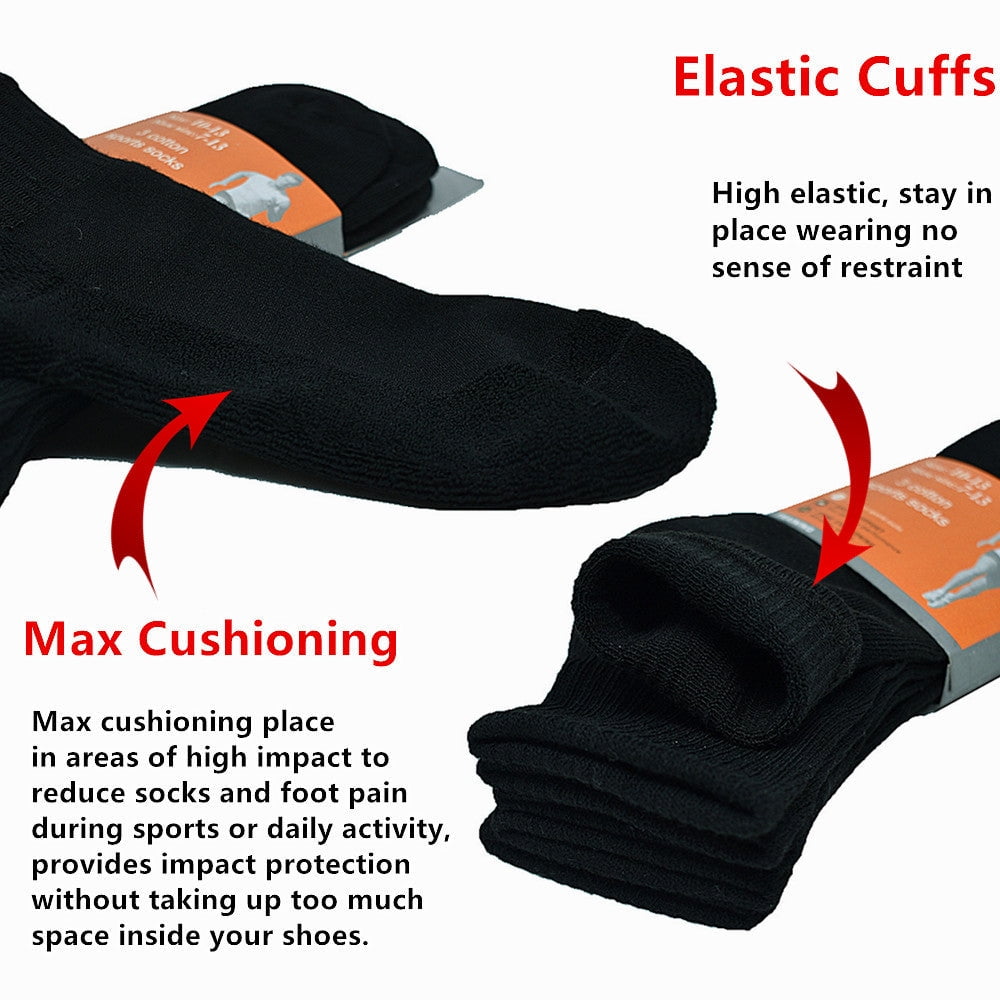 Men's High Quality Cotton Cushioned Black Ankle Crew Socks Size 9-13