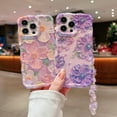 thumbnail image 7 of for iPhone 12 Wavy Case, [Curly Protection Frame][Vintage Glossy Oil Painting Floral Print] with Lovely Bead Chain for Grils and Women (Green), 7 of 7