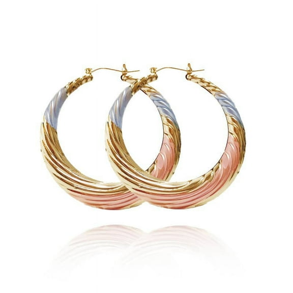 Women's Real Gold Plated Layered Hoop Earrings set 60mm