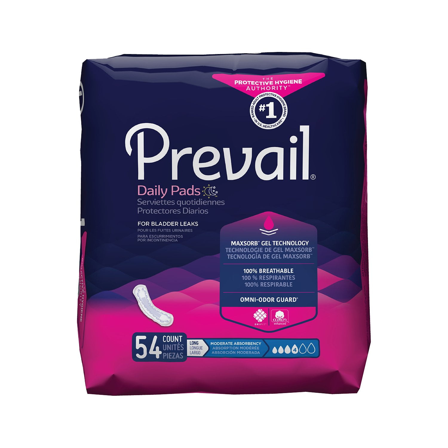 Prevail® Daily Pads Female Incontinent Pad Long Length 11" L PV914/1