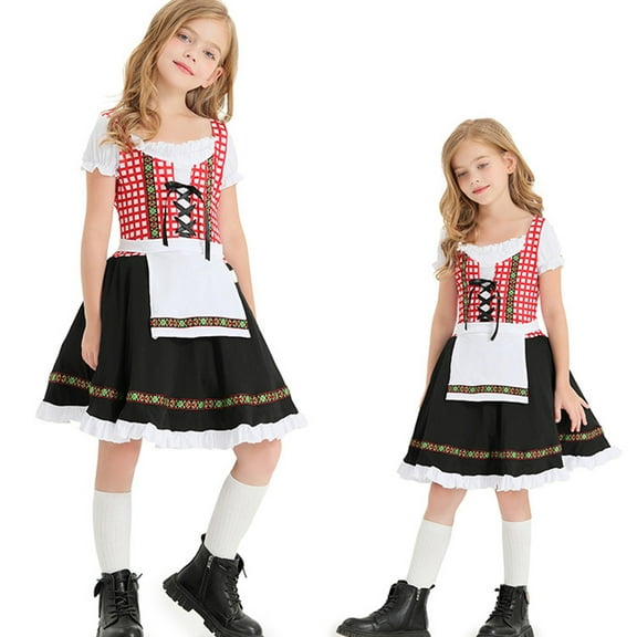 Fsqjgq Baby Girl Clothes Girls Easter Dresses Size 10-12 Holiday Dresses for Baby Girls Black Kids Toddler Spring Summer Print Oktoberfest Ruffle Short Sleeve Princess Dress XS