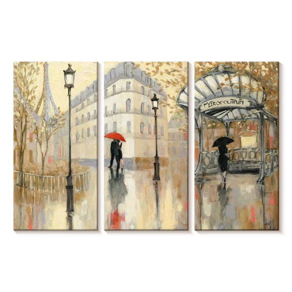 Elephant Stock To The Metro Wall Art - Horizontal Multi Panel Canvas - Hallway Wall Decor - Places Multi Panel - Beige And Red Decor By Julia Purinton - 23" x 14"