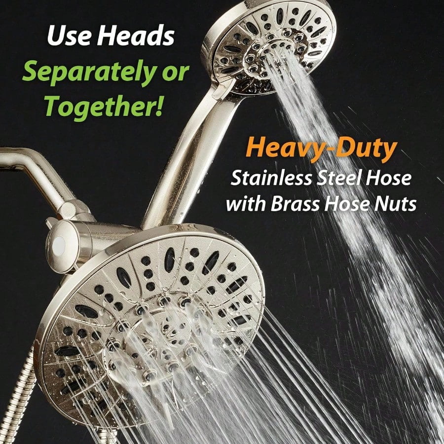 AquaDance 7 Premium High Pressure 3Way Rainfall Combo With Stainless Steel Hose Enjoy Luxurious 6setting Rain Shower Head And Hand Held Shower Separately Or Together Brushed Nickel Finish