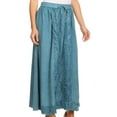 thumbnail image 4 of Sakkas Indra Thin Lightweight Summer Bohemian Skirt With Detailed Lace Embroidery - Steel Blue - One Size Regular, 4 of 5