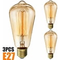 thumbnail image 1 of Vintage Edison Light Bulbs Bulb 40W E27 Screw Filament Light Bulb ST64 Antique Style Retro Warm White 3000K Ra>90 Amber Glass Pack of 3, 1 of 3