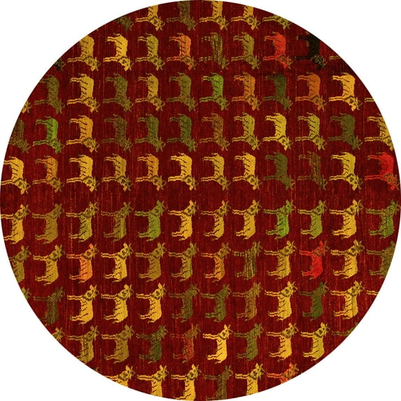 Ahgly Company Indoor Round Abstract Yellow Modern Area Rugs, 8' Round