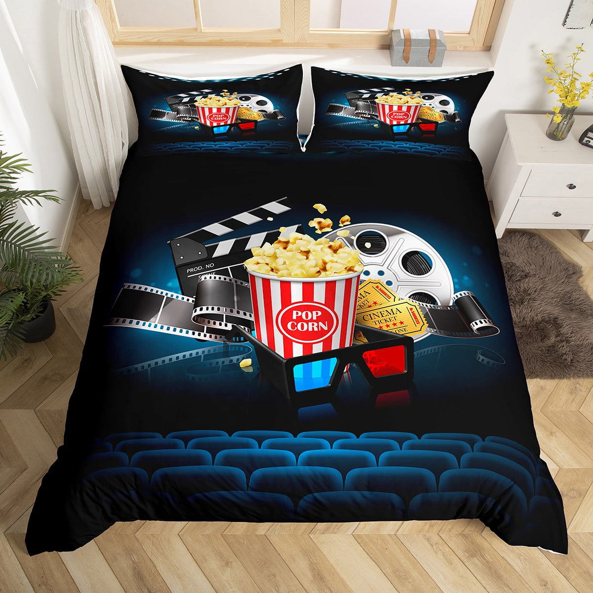 YST 3D Film Industry Duvet Cover King Popcorn Clapperboard Bedding Set