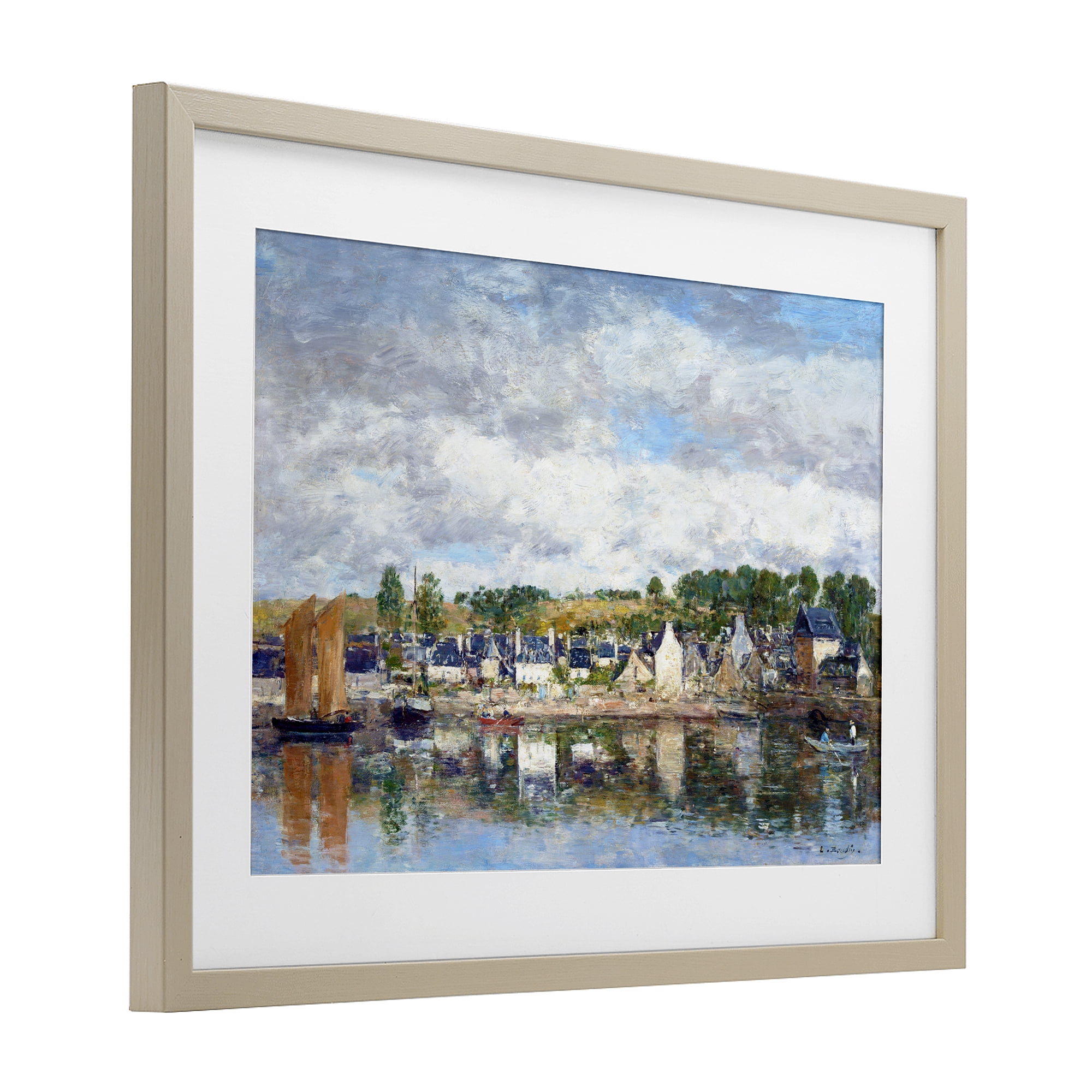 Stupell Industries Village By A River Birch Framed Print Under Glass, design by Eugene Boudin