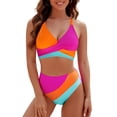 thumbnail image 1 of Conjunto de bikini Blooming Jelly, cintura alta, Push Up 2025, naranja y rosa, 1 of 6