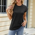 thumbnail image 2 of Camiseta de mujer con cuello redondo y manga corta: color liso, imitación algodón, informal/para el día a día, tallas S-XXL, verano, 2 of 6