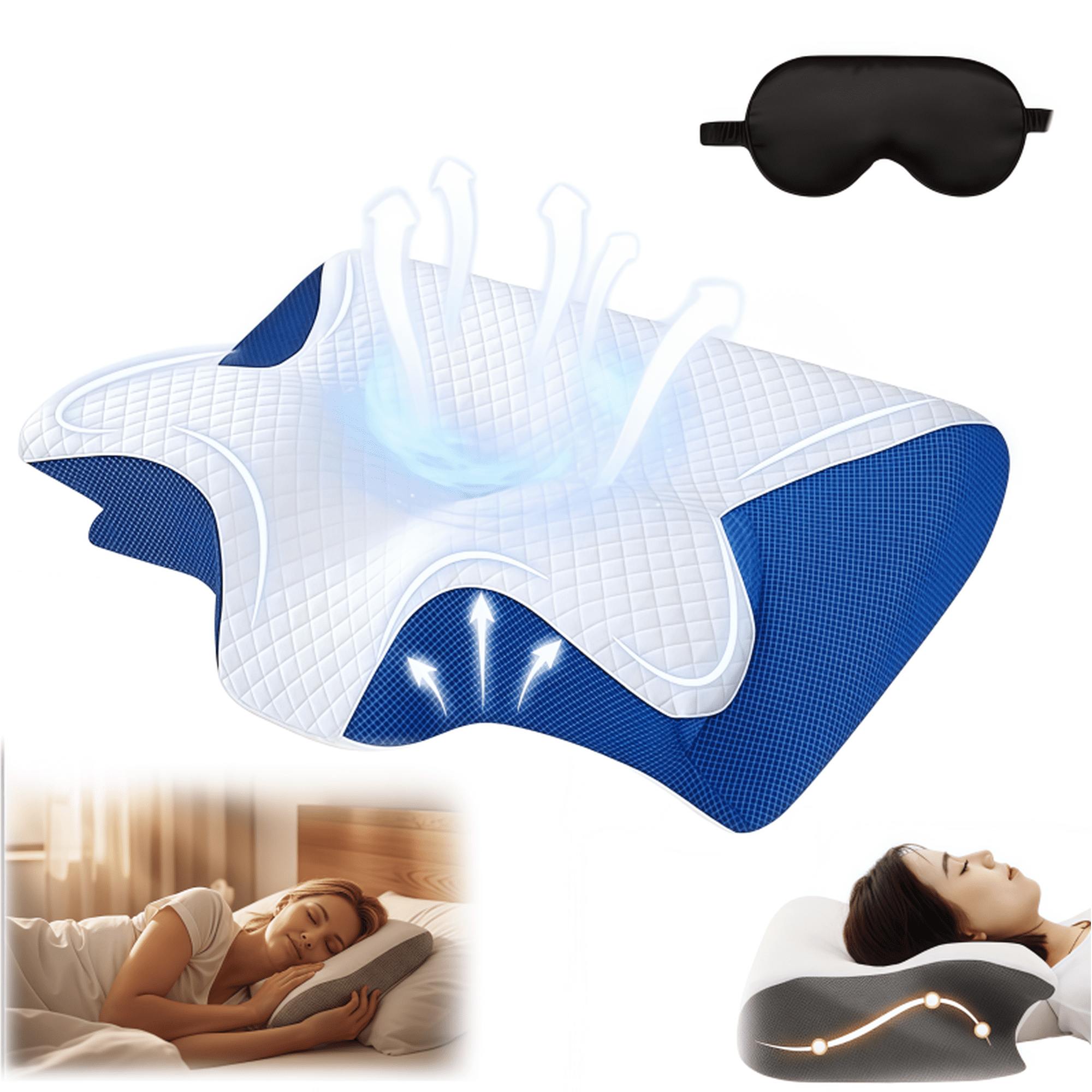 2026 New Sleep Apnea Pillow, Ergonomic Contour Support Pillows, 2 in 1 Neck Support Pillow for Sleeping, Breathable Comfortable, for Side & Back Sleepers(Blue)