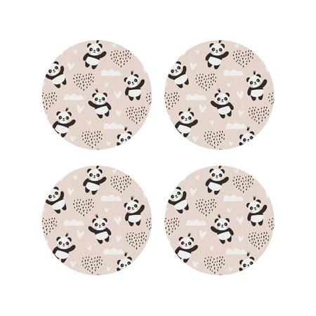 

Set of 4 Round Leather Coasters Pink Cute Panda Bear Cute Drink Coasters for Cup Kitchen Home Decor Housewarming Gift