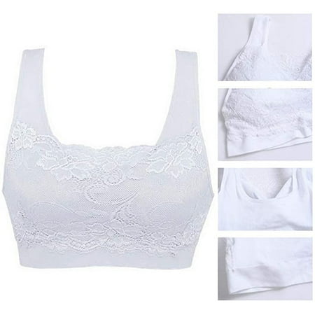 kpoplk Womens Wireless Bra Women s Lace Push Up Plus Size Bra Sheer Balconette Underwire Unlined(White)