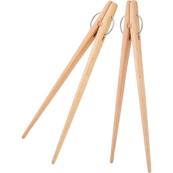 ANKROYU 2 Pcs Pinces Alimentaires en Bois, Pinces à Steak en Bois avec Poignée Antidérapante, Pince de Cuisson en Bois, Pinces à Barbecue Isolées pour Pain Barbecue