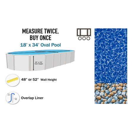 18  x 34  Oval Overlap Above Ground Swimming Pool Liners - 48  / 52  Wall Height  Bedrock  25 Gauge