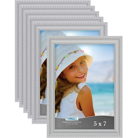 Icona Bay Marcos De Fotos De 5 X 7 (Gris, Paquete De 6) Con Molduras Bellamente Detalladas, Juego De Marcos De Fotos Contemporáneos, Montaje En Pared O Mesa, Colección Inspirations