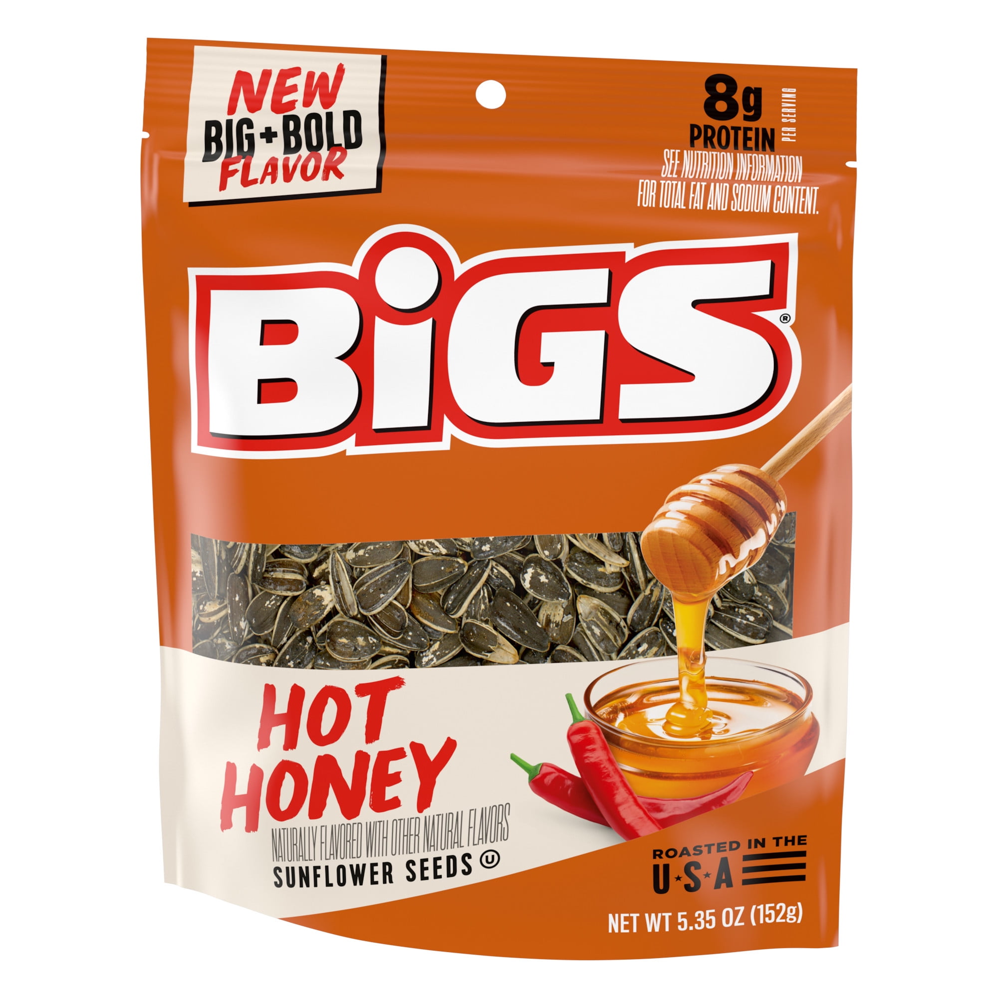 BIGS Hot Honey Naturally Flavored Sunflower Seeds, Resealable Bag, 5.35 oz.