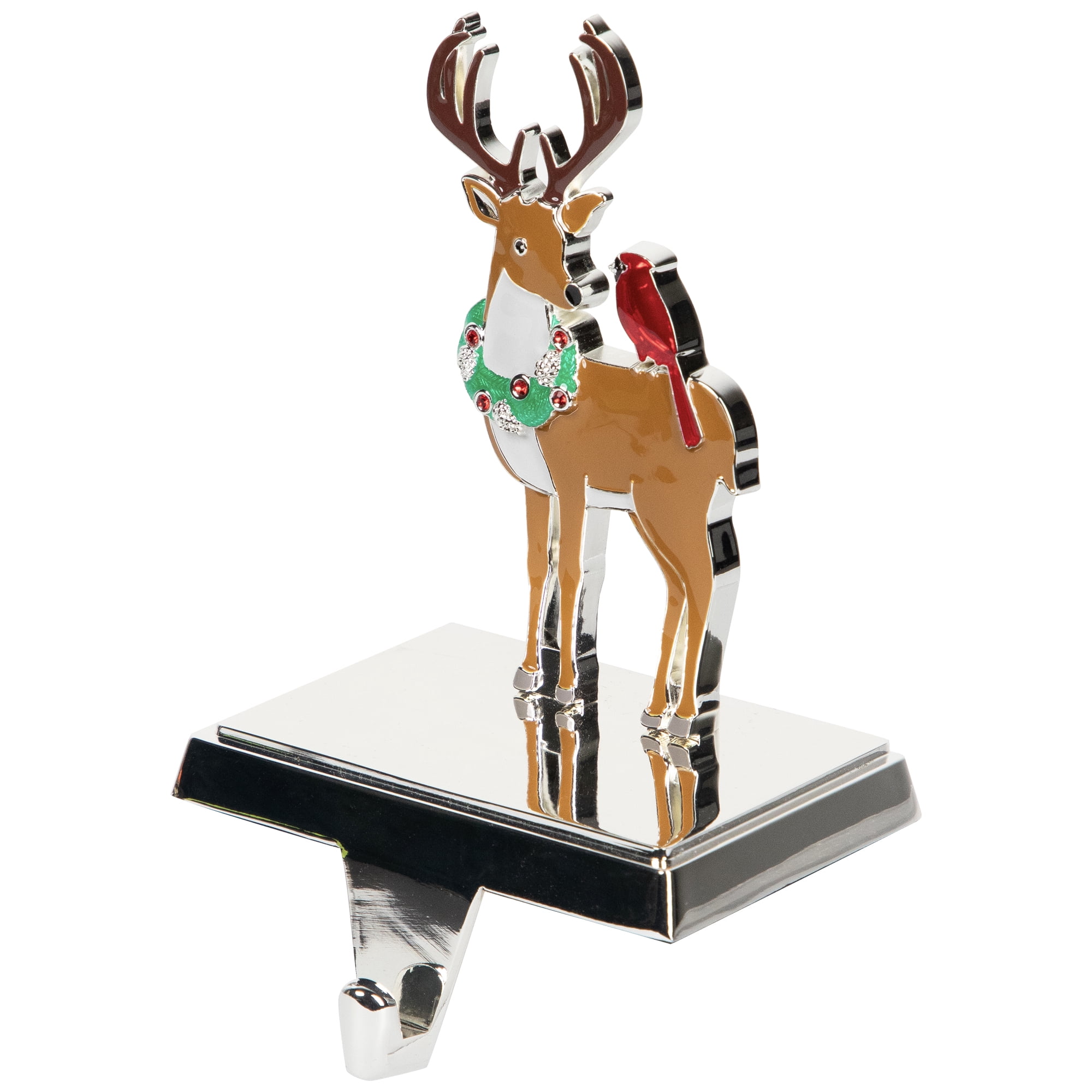 Reindeer Wearing Wreath with Cardinal Christmas Stocking Holder - 4.75"