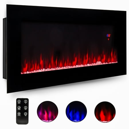 Mantle Fireplace Heater Best Choice Products 50in Electric Wall Mounted Smokeless Ventless Fireplace Heater with Adjustable Heat, Remote Control, Black ()