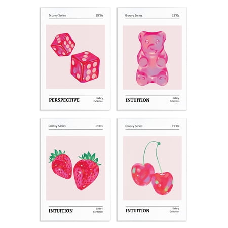 Stupell Industries Groovy Pink Gallery Collection Fashion Painting Unframed Art Print Wall Art, 10 x 15, Set of 4