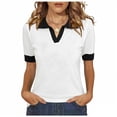 thumbnail image 2 of Tqcoqu Womens Puff Short Sleeve Polos V Neck Knitted Tops Casual Ribbed Shirt Pullover Blouse,White,Women's S-XXL, 2 of 5