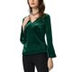 thumbnail image 4 of INSPIRAR CHIC Blusa de terciopelo de Navidad para mujeres, con cuello en V, para fiestas de Halloween, con mangas largas acampanadas y corte peplum, XS Verde Oscuro, 4 of 8