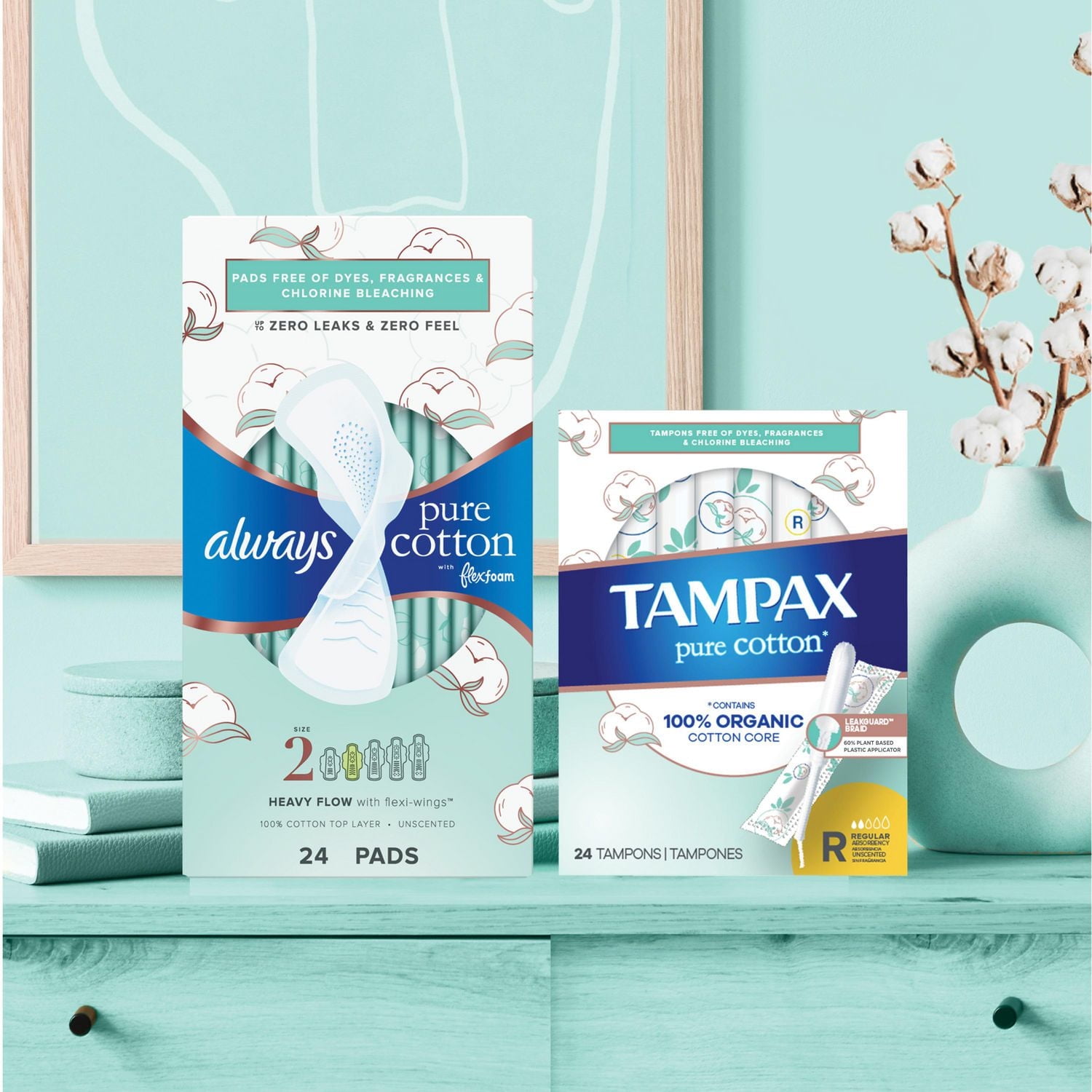Tampons Tampax Pure Cotton, avec centre fait à 100 % de coton biologique, degré d’absorption régulier