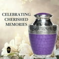 thumbnail image 6 of AMPLE CREMATION URNS | Purple Cremation Urn with Floral Engravings on Top & Bottom | Elegant Memorial Urn for Adult Ashes | Secure Airtight Lid | 200 lbs. | 6.5 x 6.5 x 10.5 inches | Purple, 6 of 8
