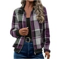 thumbnail image 5 of Otntypg Bomber Jackets for Women Fall Long Sleeve Casual Full Zip up Plaid Jacket Loose Fit Cardigan Lightweight Outwear Coat with Pockets Purple XL, 5 of 9