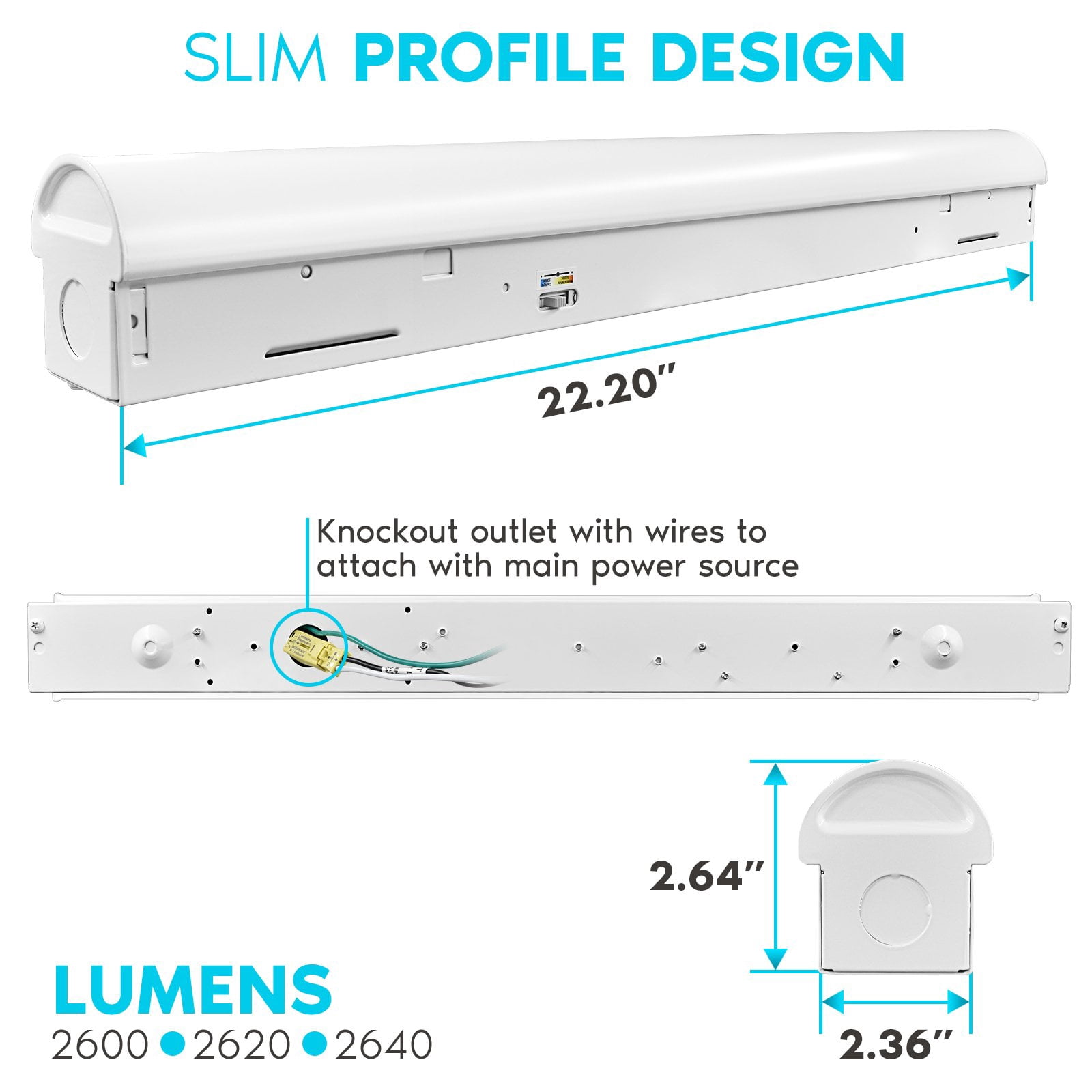 Luxrite 2 ft Slim LED Shop Light, 20W, 2600 Lumens, 3CCT 3500K-5000K, 0-10V Dimmable, Damp Rated, UL - Garage, Workshop