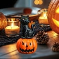 thumbnail image 6 of Halloween Black Cat Sitting on Pumpkin Lit Figurine, Sturdy Resin Hand Painted Crafted Collectible Halloween Figurines with Lights Home Decor Statue, 1.96x1.77x3.14", 6 of 8