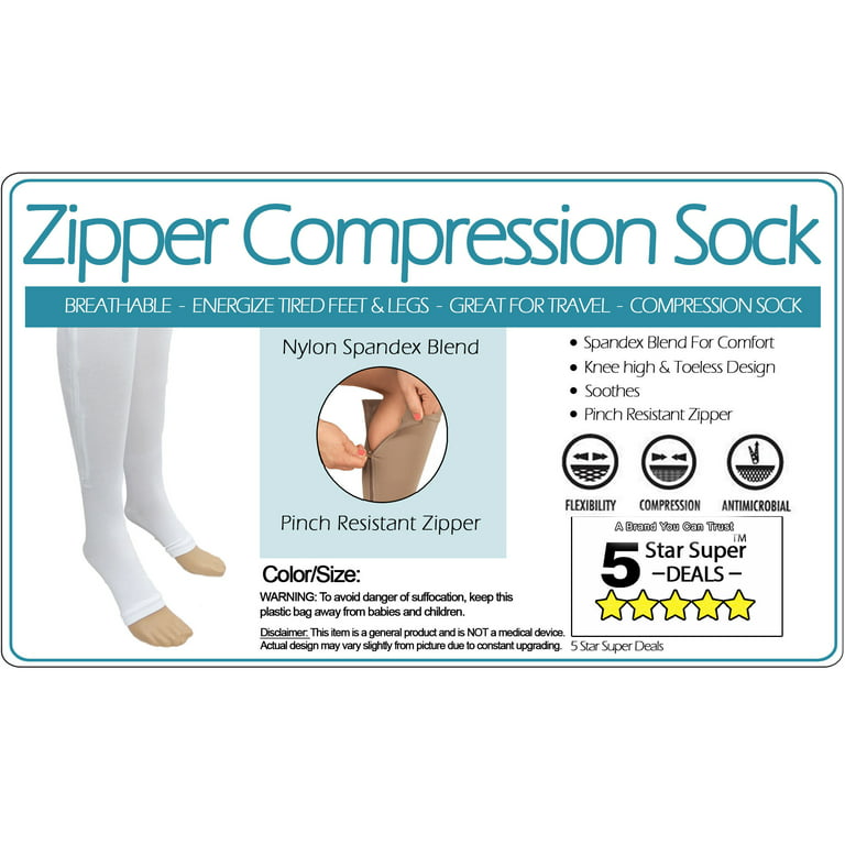 Zipper Sock Zip-Up Compression Socks Leg Support Unisex Sox Knee Stretchy  Healthy Support Unisex Open Toe Knee Stockings