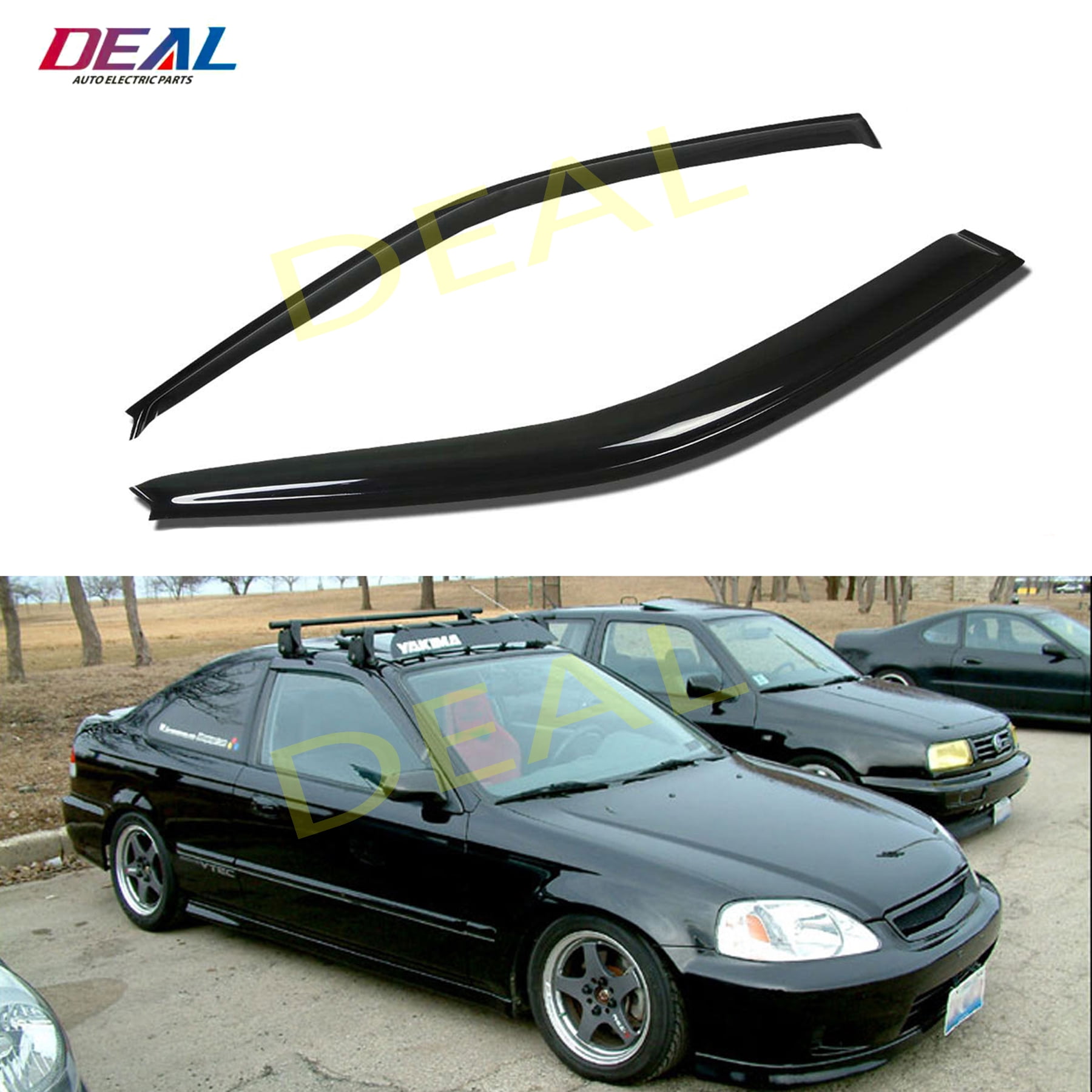 Custom Fit For 2006-2011 Honda Civic 2-Door Coupe Only DEAL 2-Piece Set JDM Style Vent Smoke Window Visor Side Window Sun Rain Guard With Outside Mount Tape-On Type