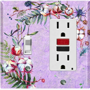 Metal Light Switch Plate Cover Cotton Flower Semicircle Frame Purple FLW028